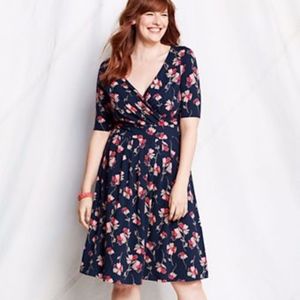 Land's End navy floral fit & flare dress 1X